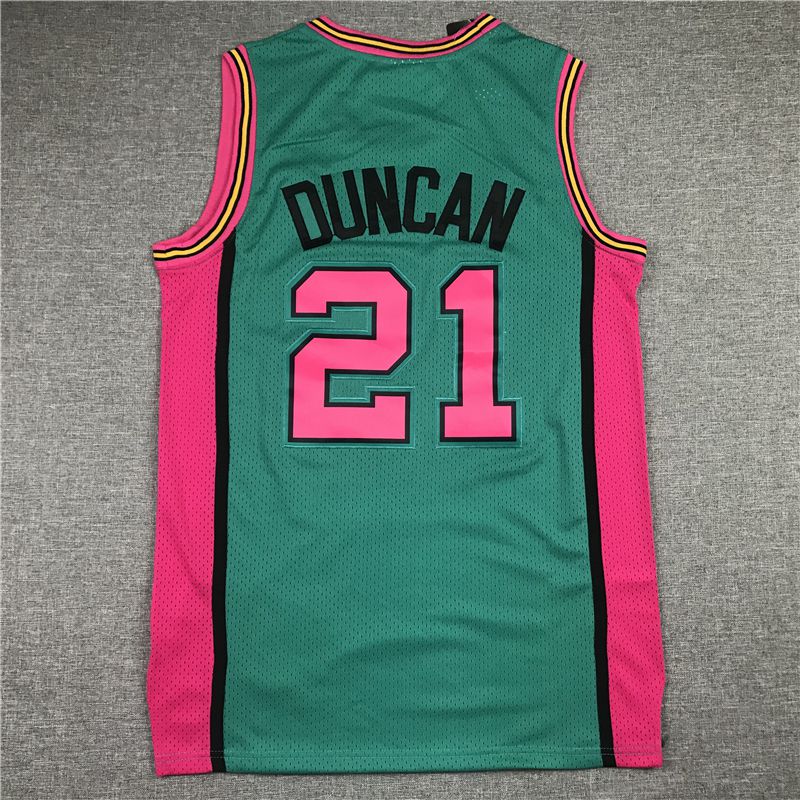 Men San Antonio Spurs #21 Duncan Green Throwback Gourmet mesh NBA Jersey